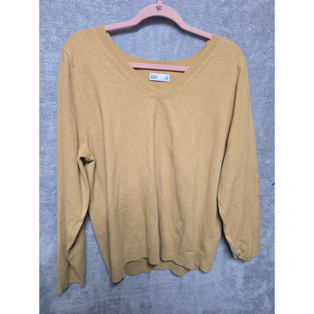 Croft & Barrow Womens XL Mustard Yellow V-Neck Long Sleeve Knit Sweater